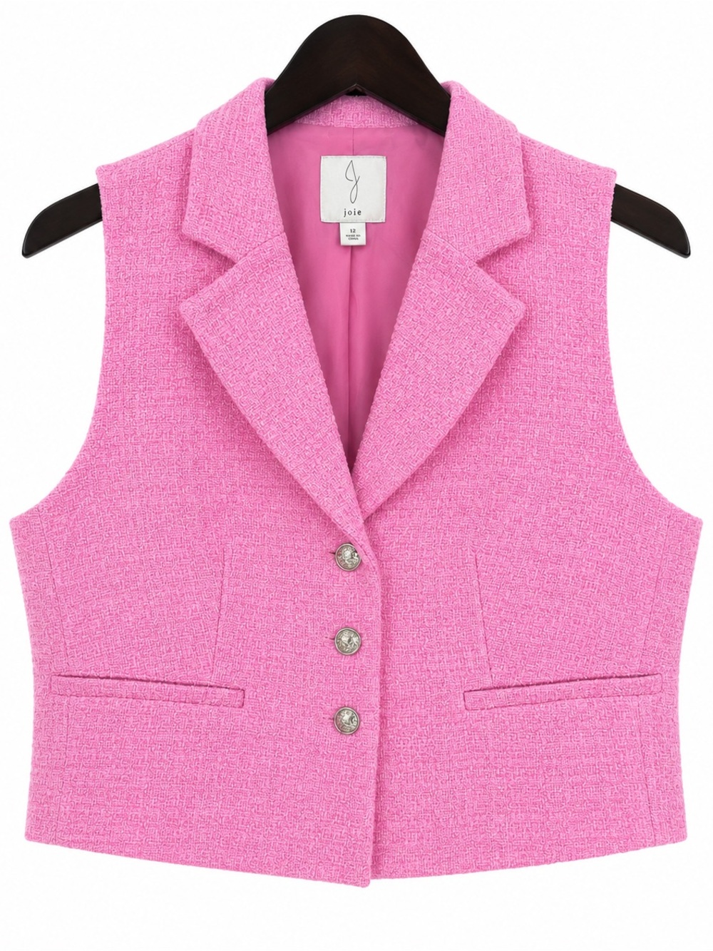 Joie Pink Tweed Cropped Vest Blazer Top Medium Large 12